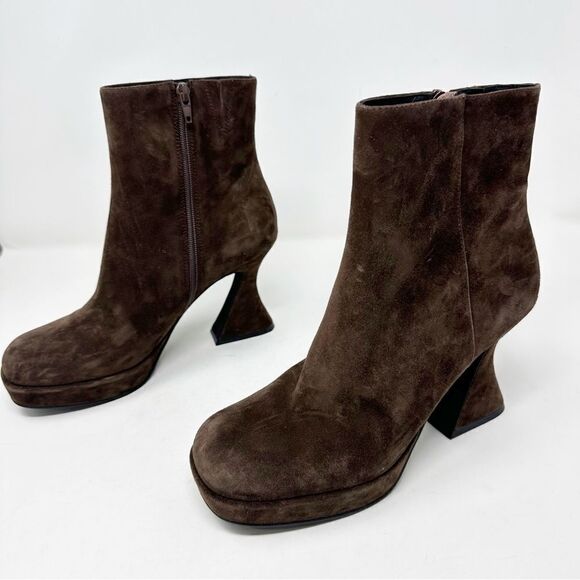 Jeffrey Campbell Humanity Zip Ankle Bootie Platform Brown Suede Boot Size 7.5 - Picture 5 of 8